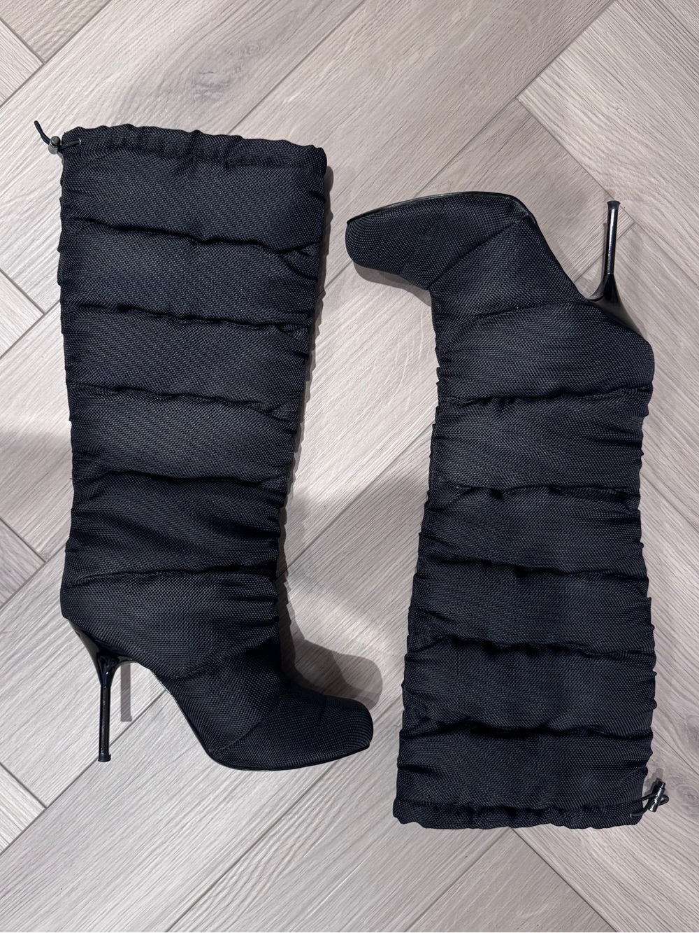 Miss Sixty Black Quilted Knee-High Stiletto Boots